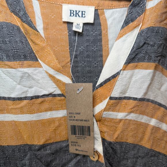 BKE Women's Long Sleeve Striped Tunic Top Mustard Multi Size Medium - Picture 3 of 6